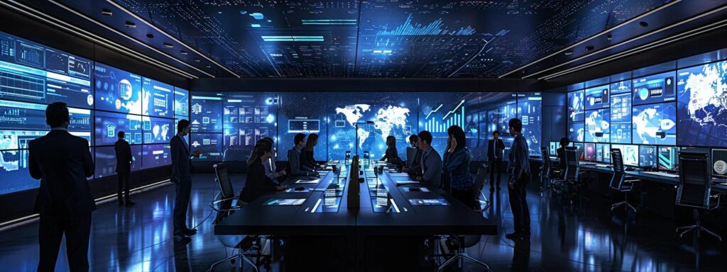 a sleek, modern office space is filled with diverse professionals engaged in animated discussions around a glossy conference table, surrounded by charts and data on digital screens, emphasizing the importance of efficiency in behavioral health billing.